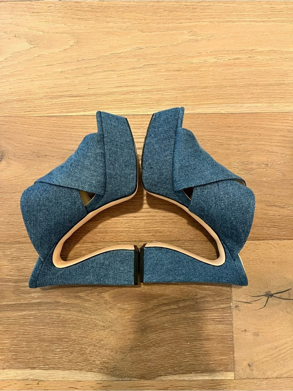 Nine West Denim Chunky Boho Resort Western Cowgirl Platform Heel Sandals Sz 8.5